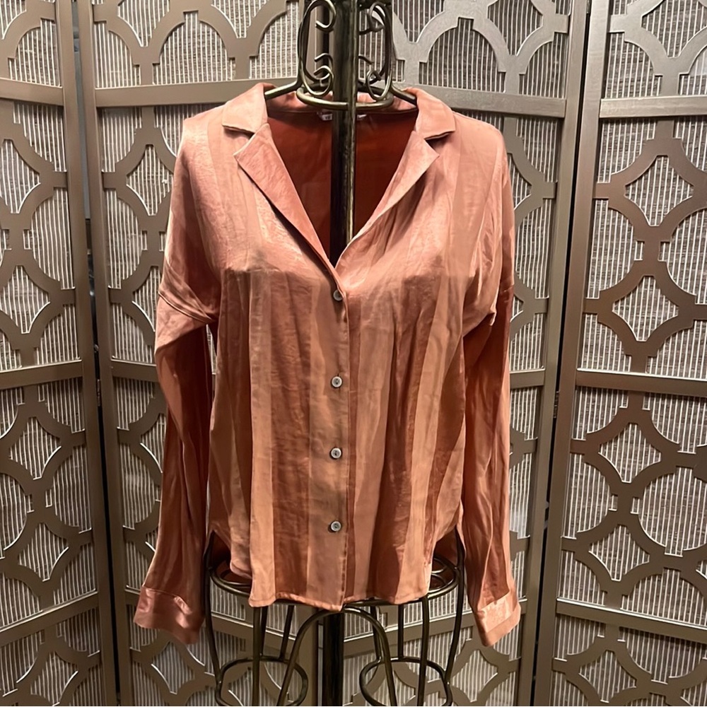 Coral Striped Button Down